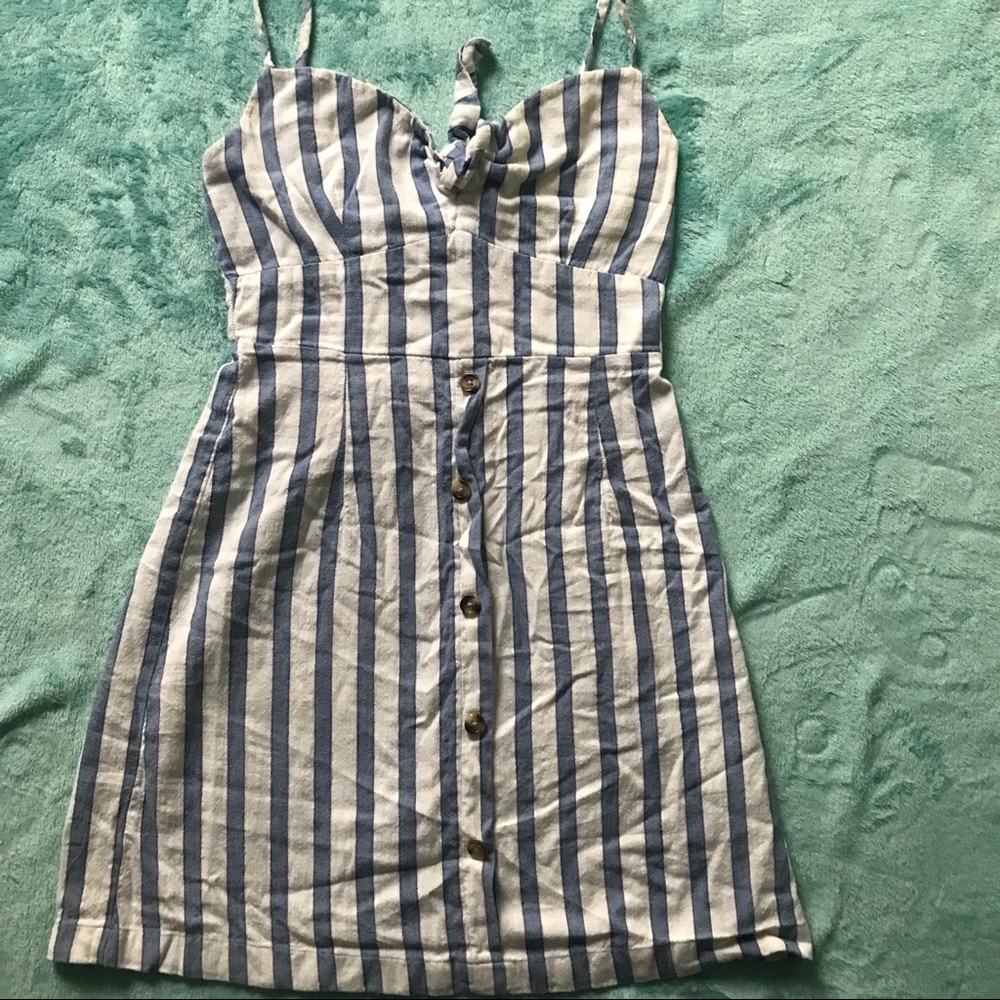 Blue and white striped dress